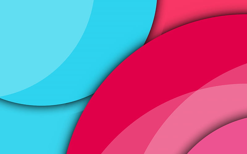 colorful circles, pink blue circles, geometric abstraction, material design, HD wallpaper