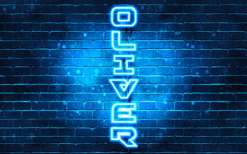 Oliver, vertical text, Oliver name, with names, blue neon lights, with Oliver name, HD wallpaper