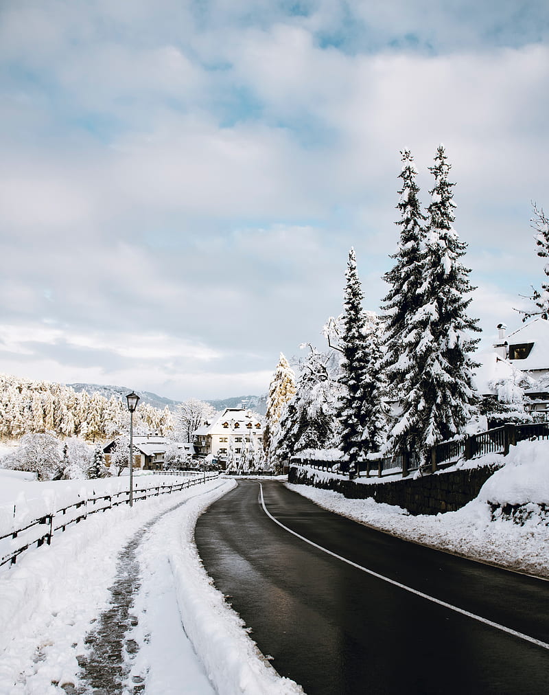 road, snow, winter, nature, HD phone wallpaper