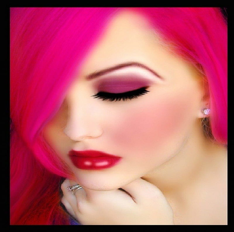 PINK WOMAN, doux, visage, rose, bouche, HD wallpaper