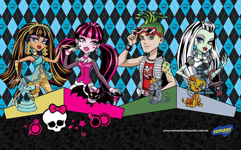 Monster High, Cartoon, Character, Draculaura, Frankie Stein, HD wallpaper