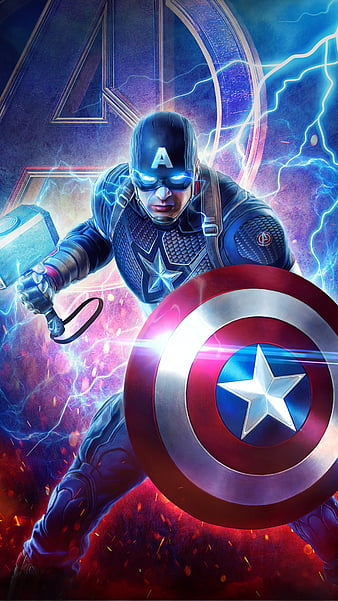 Captain America, america, avengers, captain, endgame, lightning, marvel, shield, superhero, thor, HD phone wallpaper