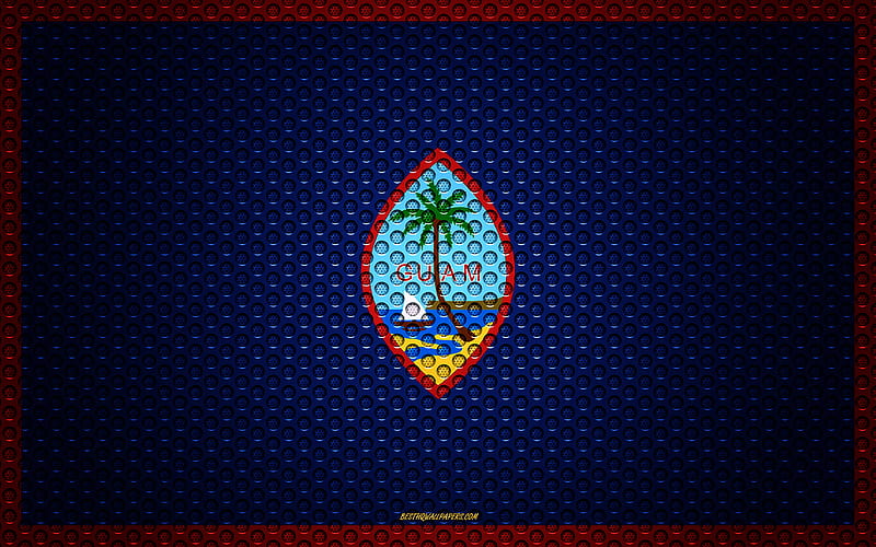 Flag of Guam creative art, metal mesh texture, Guam flag, national symbol, Guam, Oceania, flags of Oceania countries, HD wallpaper