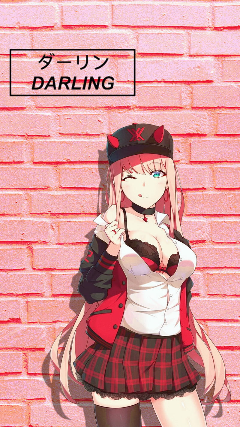 Zero Two, pink, darlinginthefranxx, girl, wall, anime, HD phone wallpaper