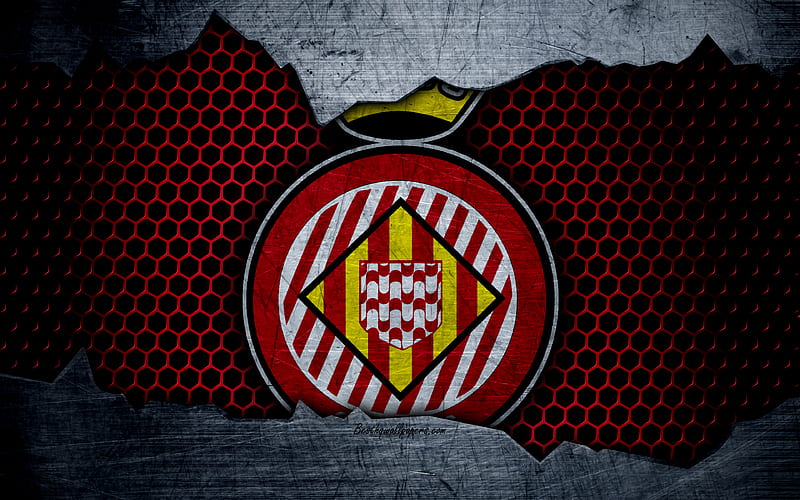 Girona FC La Liga, football, emblem, Girona logo, Girona, Spain, football club, metal texture, grunge, HD wallpaper