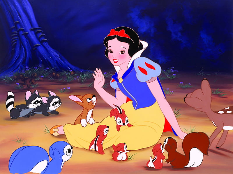 Snow White for Kate, lovely, racoons, racoon, snow white, katehatheway, deer, cute, snow, love, snowwhite, bunny, bunnies, white, animals, HD wallpaper