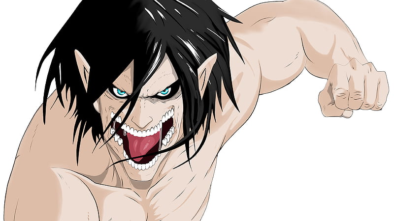 Attack On Titan Angry Eren Yeager Without Shirt With Green Eyes And Black Hair With White Background Anime, HD wallpaper