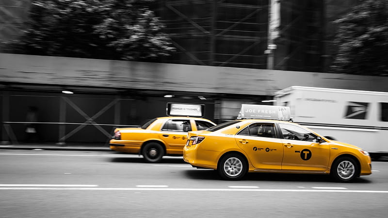 Subway rush, traffic, yellow, uban, city, New York, bw, taxi, road, street, HD wallpaper