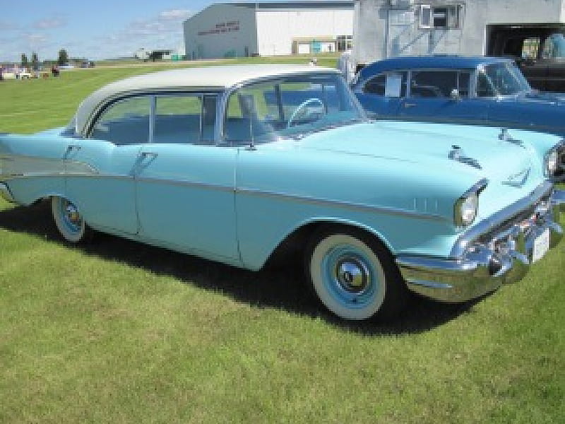 1957 Chevrolet Bel Air, graphy, white, Blue, Chevrolet, HD wallpaper