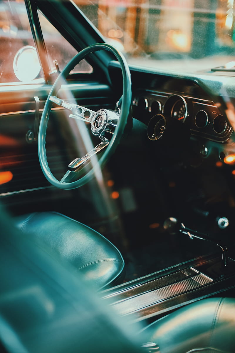 ford mustang, sports car, steering wheel, salon, speedometer, HD phone wallpaper