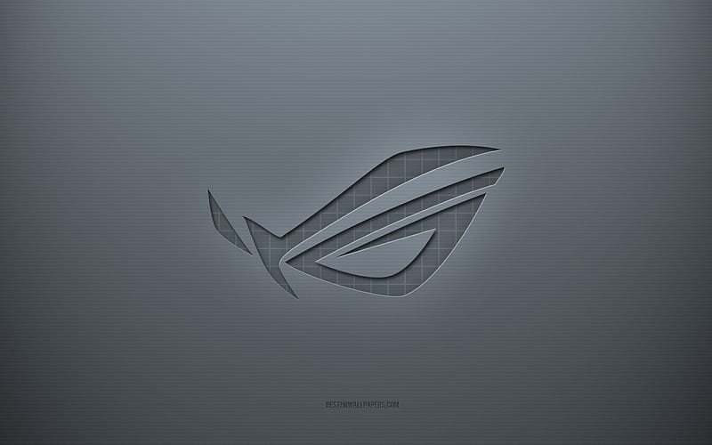 ROG logo, gray creative background, ROG emblem, gray paper texture, ROG, gray background, ROG 3d logo, Republic Of Gamers, HD wallpaper