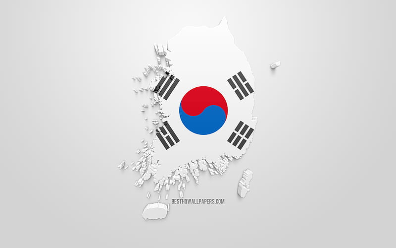 3d flag of South Korea, map silhouette of South Korea, 3d art, South Korea flag, Asia, South Korea, geography, South Korea 3d silhouette, HD wallpaper