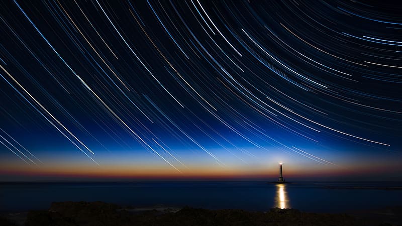 lighthouse, stars, zelight, sea, night, HD wallpaper