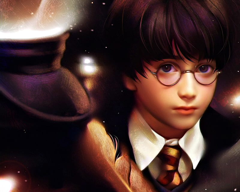 Harry Potter, fanart, art, numyumy, luminos, movie, glasses, wizard, boy, feather, HD wallpaper