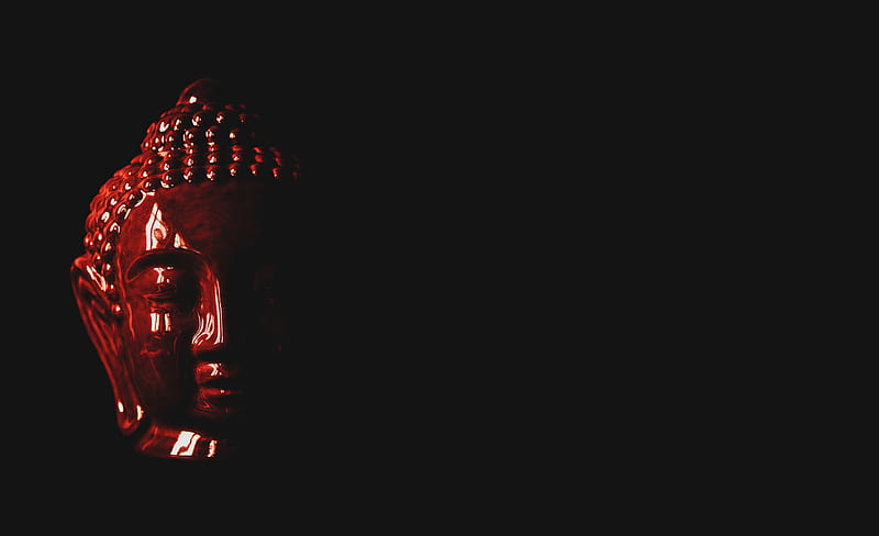 buddha, figurine, head, dark, red, black, HD wallpaper