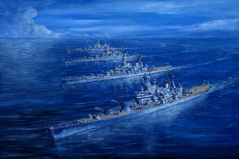 Iowa-Class Battleships, guerra, boat, uss, painting, state, navy, HD wallpaper