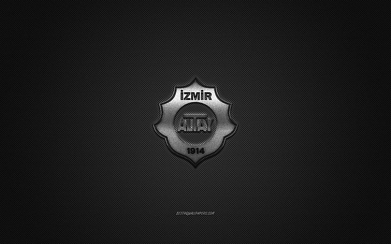 Altay SK, Turkish football club, 1 Lig, silver logo, gray carbon fiber background, football, Izmir, Turkey, Altay SK logo, Altay Izmir, HD wallpaper