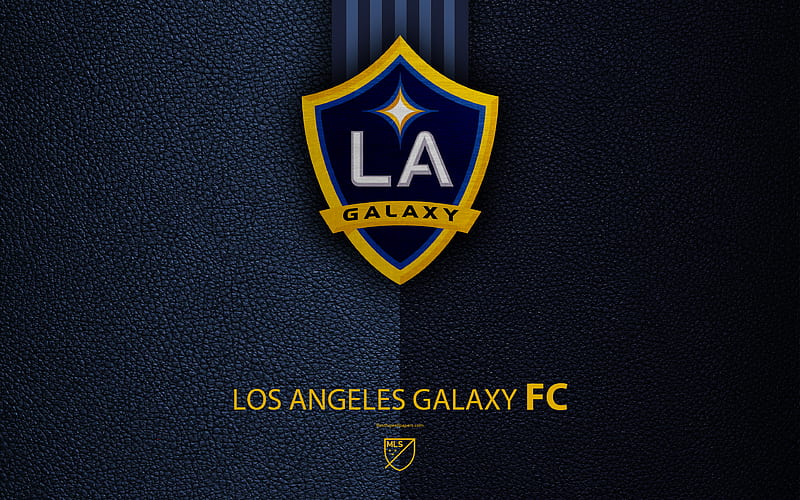 Los Angeles Galaxy FC American soccer club, MLS, leather texture, logo, emblem, Major League Soccer, Los Angeles, California, USA, football, MLS logo, HD wallpaper
