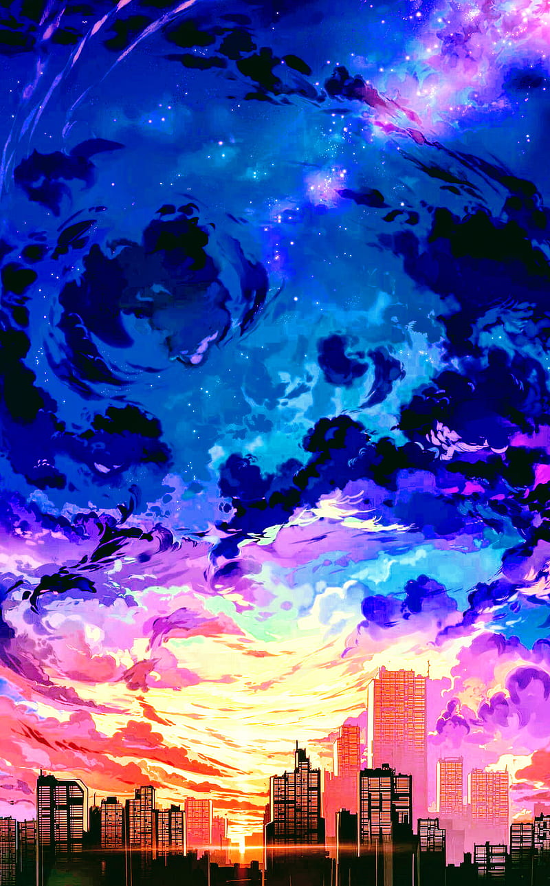 Crazy City Cosmos, anime, cute, drawing pretty, sunset, HD phone wallpaper