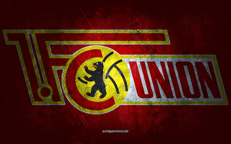 FC Union Berlin, German football club, red stone background, FC Union Berlin logo, grunge art, Bundesliga, football, Germany, FC Union Berlin emblem, HD wallpaper