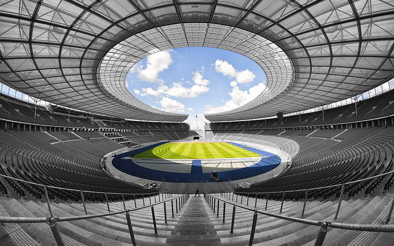 Football stadium, Olympic stadium, Berlin, grass field, Germany, football, sports arenas, HD wallpaper