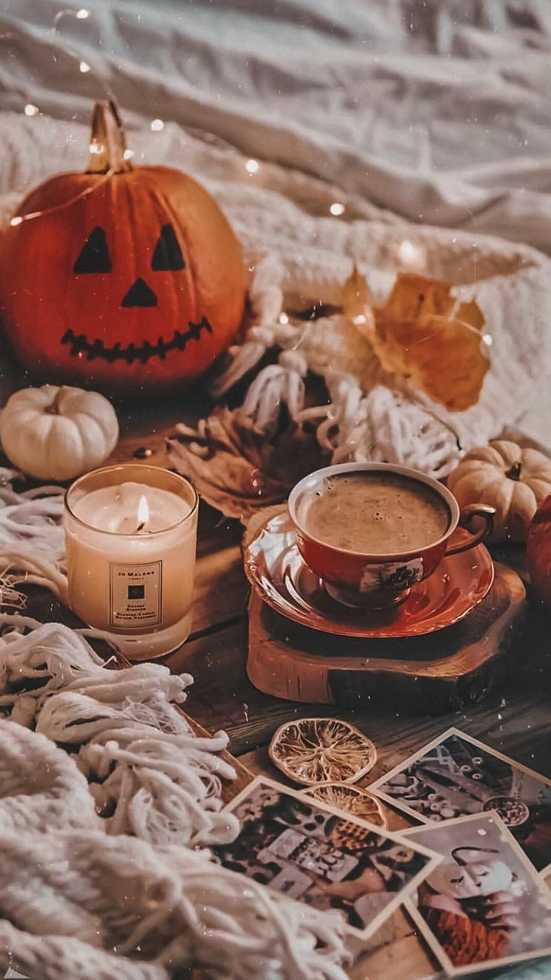 Fall, autumn, candles, coffee, comfort, halloween, pumpkin, HD phone  wallpaper | Peakpx