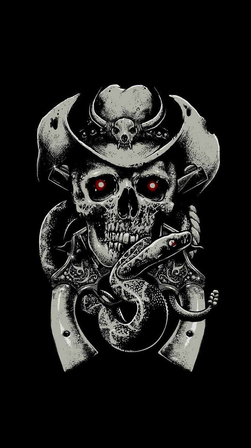 Skull, black, dark, snake, HD phone wallpaper
