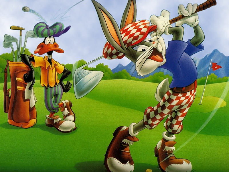 Bugs Bunny Golf, cartoons, bugs buny, looney tunes, cartoon, animacion, sport, warner brothers, golf, daffy duck, HD wallpaper
