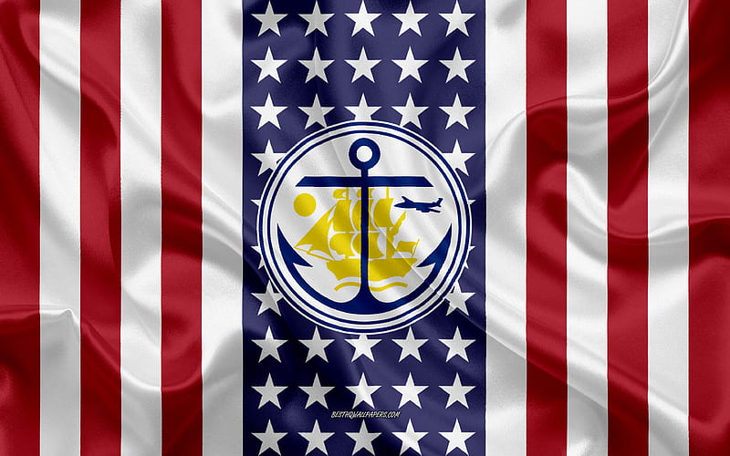 Anchorage Seal silk texture, American Flag, USA, Anchorage, American City, Seal of the Anchorage, silk flag, HD wallpaper