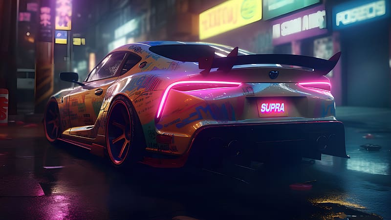 Neon Toyota Supra, HD wallpaper Neon Toyota Supra, HD wallpaper