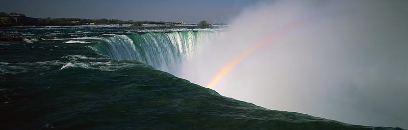 Niagara Falls (Dual Screen), thundering water, rainbow, waterfalls, dual monitor, water, xxl, usa, niagara falls, dark, waterfall, dual screen, america, thundering, light, canada, HD wallpaper