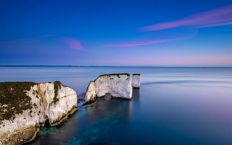 Dorset, rocks, coast, skyline, sea, England, UK, HD wallpaper