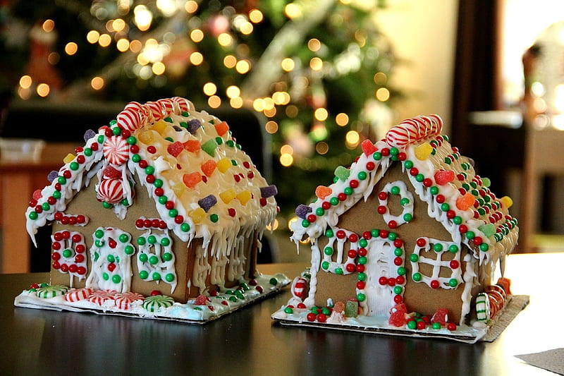 Two gingerbread houses, Christmas, Lovely, Houses, Gingerbread, Sweets, HD wallpaper