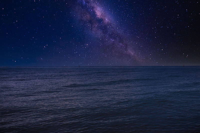 sea, sky, stars, night, dark, HD wallpaper