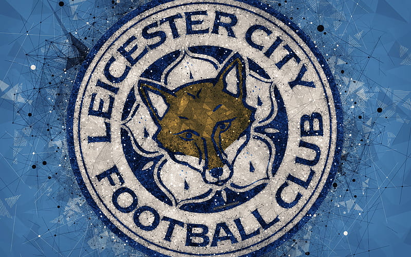 Leicester City FC logo, geometric art, English football club, creative emblem, LCFC, blue abstract background, Premier League, Leicester, UK, football, HD wallpaper