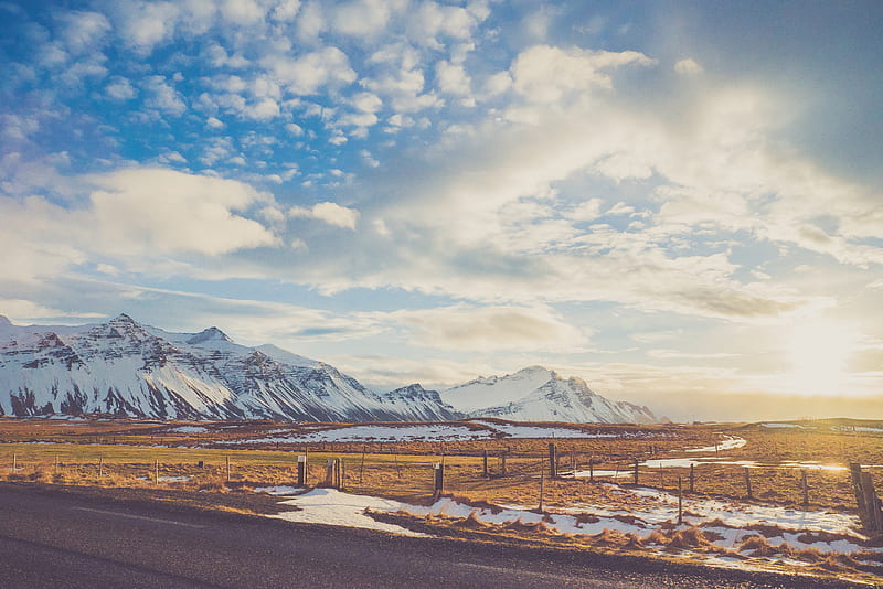 Daylight Risen Sun Snowy Mountains Road, mountains, snow, road, nature, graphy, HD wallpaper