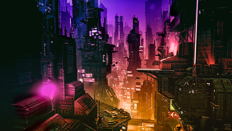 HD wallpaper: cyberpunk, purple, fantasy art, city, fantasy city, concept  art