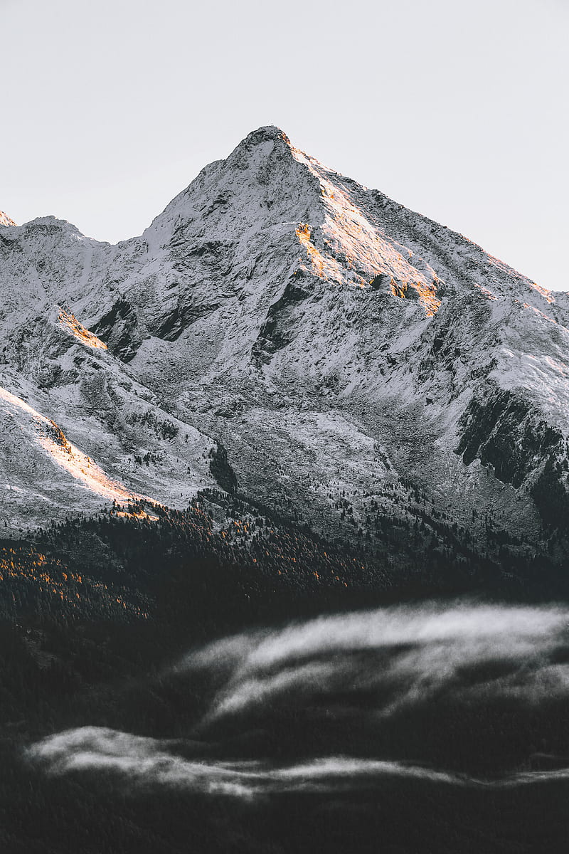 mountain, peak, snowy, slope, landscape, HD phone wallpaper