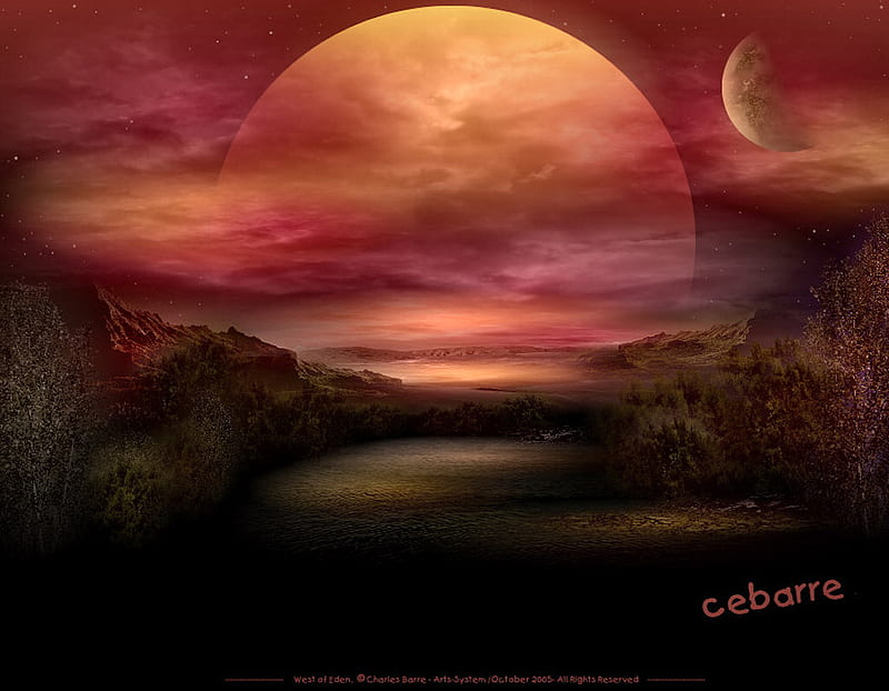 West of Eden F, art, cebarre, fantasy, painting, celestial, artwork, HD wallpaper