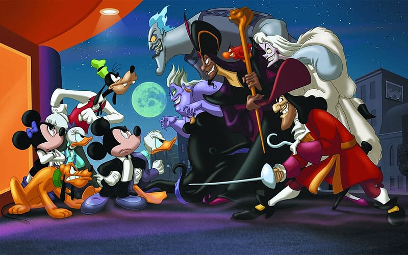 Collage, Pluto, Movie, Disney, Mickey Mouse, Donald Duck, Goofy, Minnie Mouse, Daisy Duck, Ursula (The Little Mermaid), Captain Hook, Jafar, Cruella De Vil, Hades (Disney), HD wallpaper