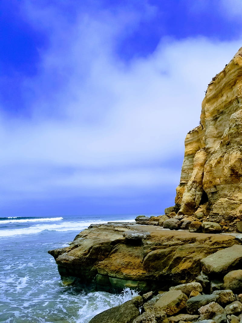 Cliff side sea shore, cliffs, ocean, rocks, HD phone wallpaper