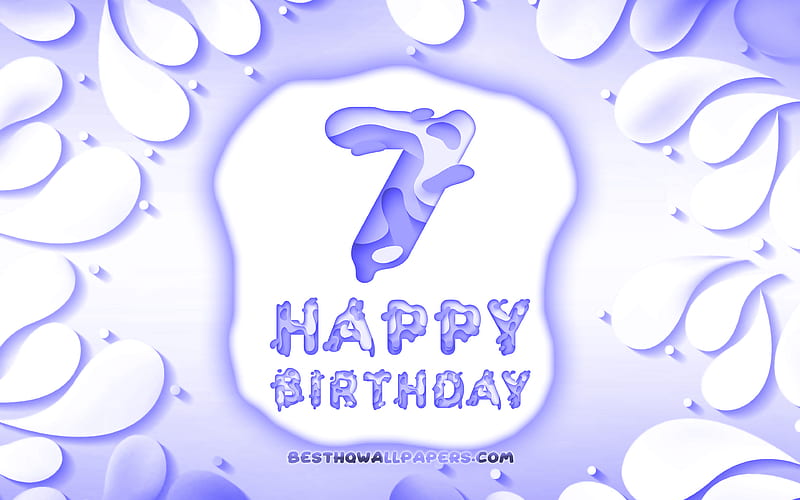 Happy 7 Years Birtay 3D petals frame, Birtay Party, violet background, Happy 7th birtay, 3D letters, 7th Birtay Party, Birtay concept, artwork, 7th Birtay, HD wallpaper