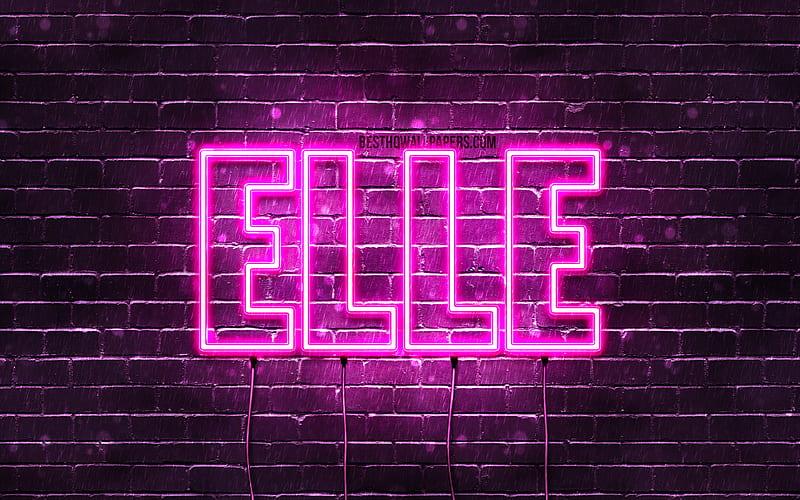 Elle with names, female names, Elle name, purple neon lights, horizontal text, with Elle name, HD wallpaper