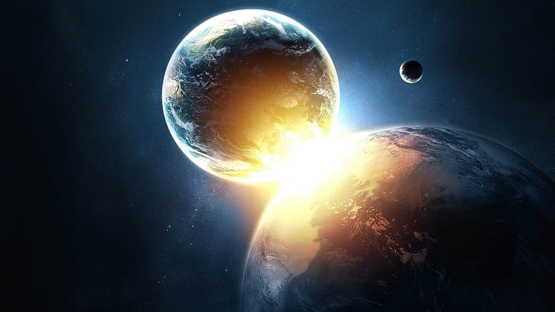 planets collide-universe space, HD wallpaper