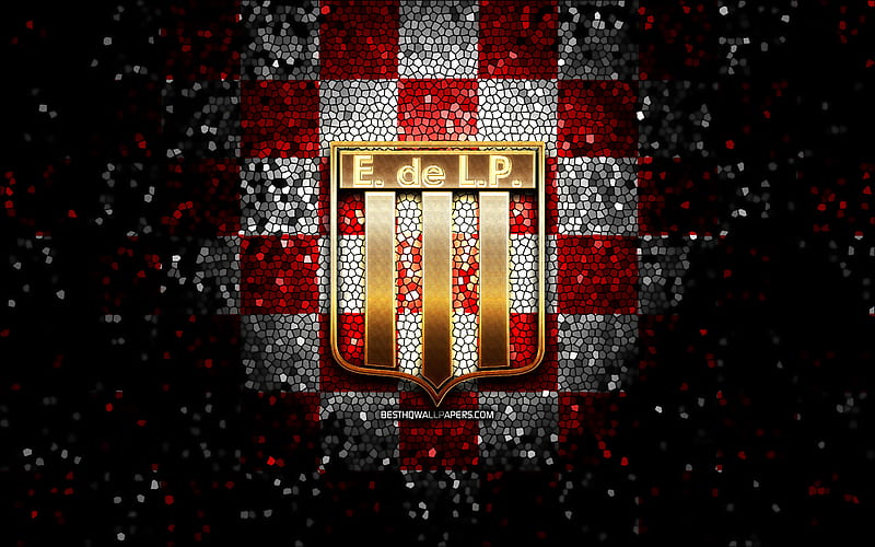 Estudiantes FC, glitter logo, Argentine Primera Division, red white checkered background, soccer, argentinian football club, Estudiantes de La Plata logo, mosaic art, football, Club Estudiantes de La Plata, HD wallpaper