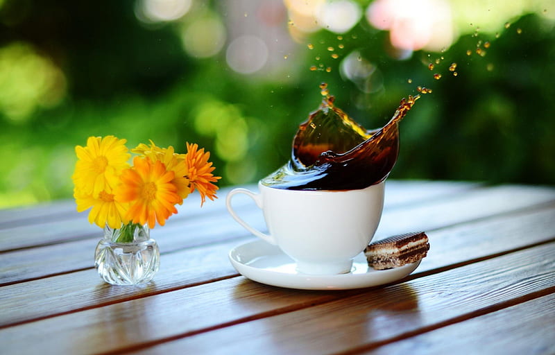 Coffee, lovely, bonito, coffee beans, graphy, love, cup, flowers, morning, HD wallpaper