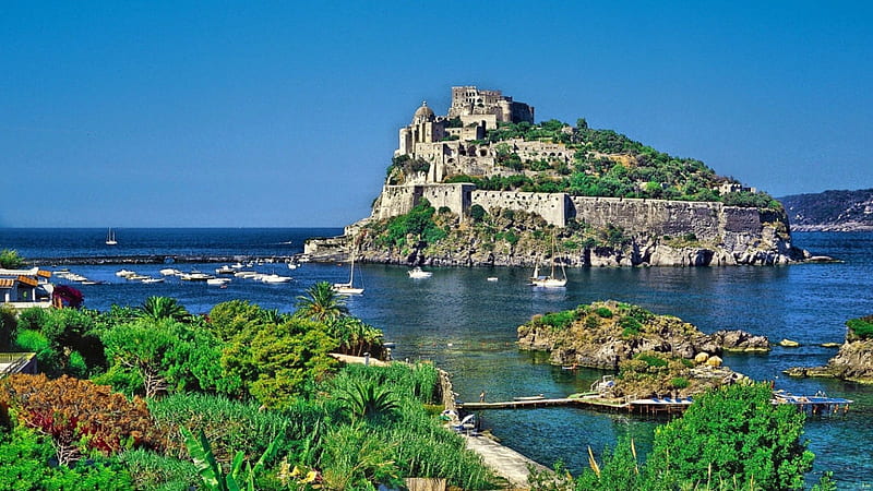 Ischia_Italy, Boat, Italia, Town, Italy, Architecture, Panorama, Sea, View, Landscapes, Ancient, House, Island, HD wallpaper