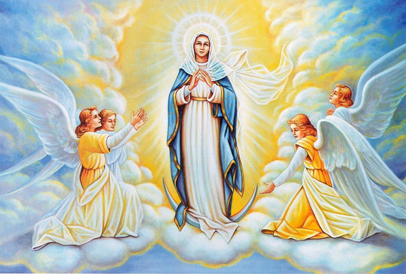 The queen of the heaven, christ, jesus, angel, queen, virgin, heaven, mary, HD wallpaper