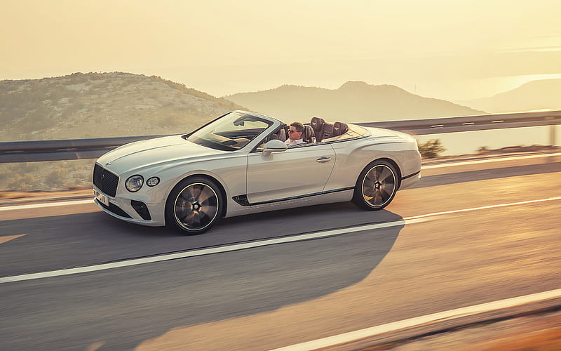 Bentley Continental GT Convertible, 2019, view from above, front view, white convertible, luxury cars, Bentley, HD wallpaper