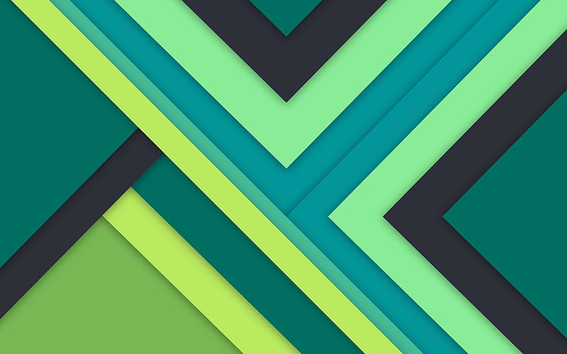 green abstraction, lines, material design, geometric backgrounds, HD wallpaper